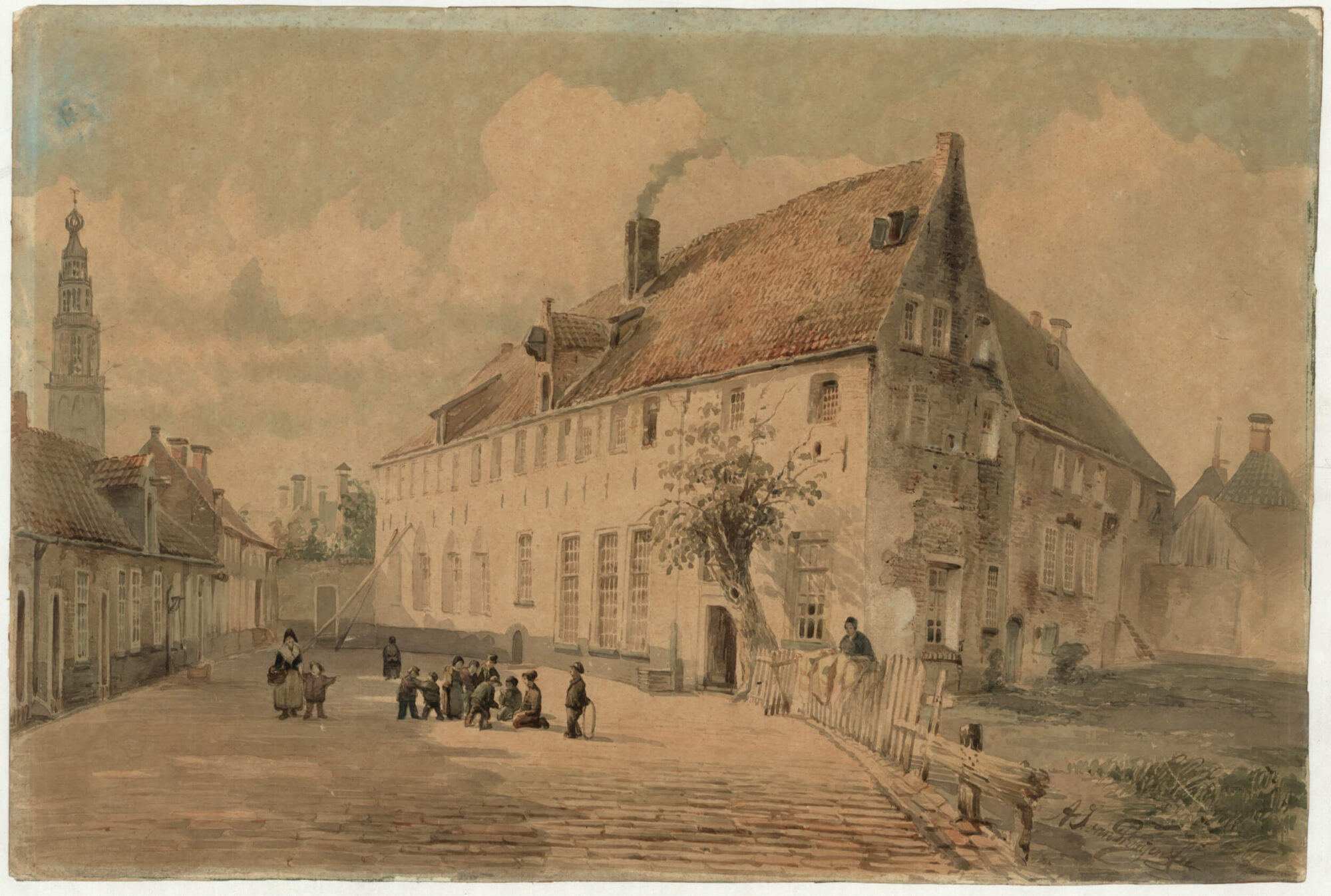 Oude foto van de Groene Weeshuis : achterzijde aan de Hofstraat Groningen