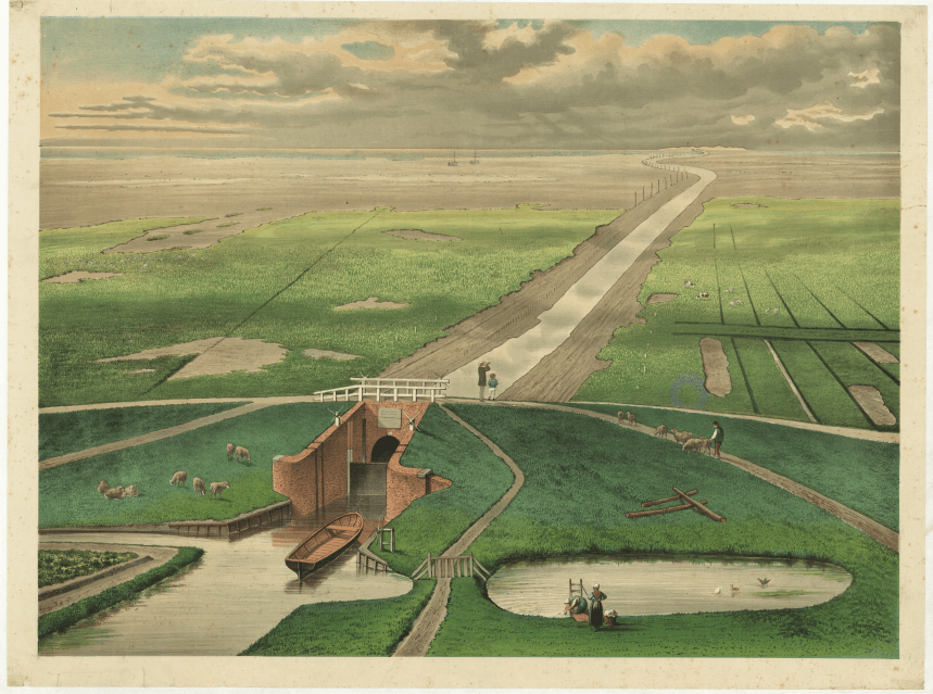 Uitwateringskanaal bij de Waddenzee.