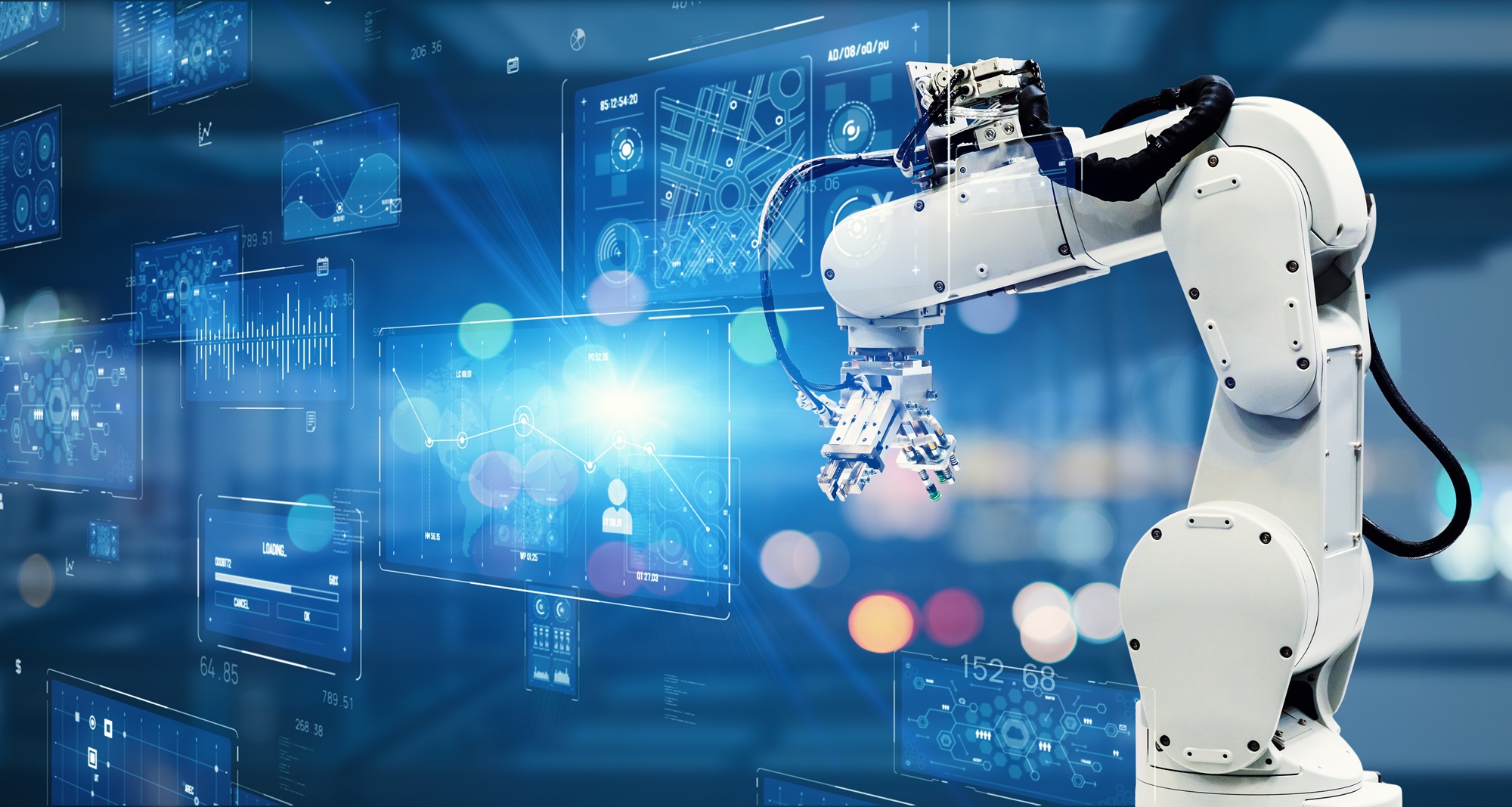 Robot,Arm,And,Technology,Concept.,Factory,Automation.,Electronics.