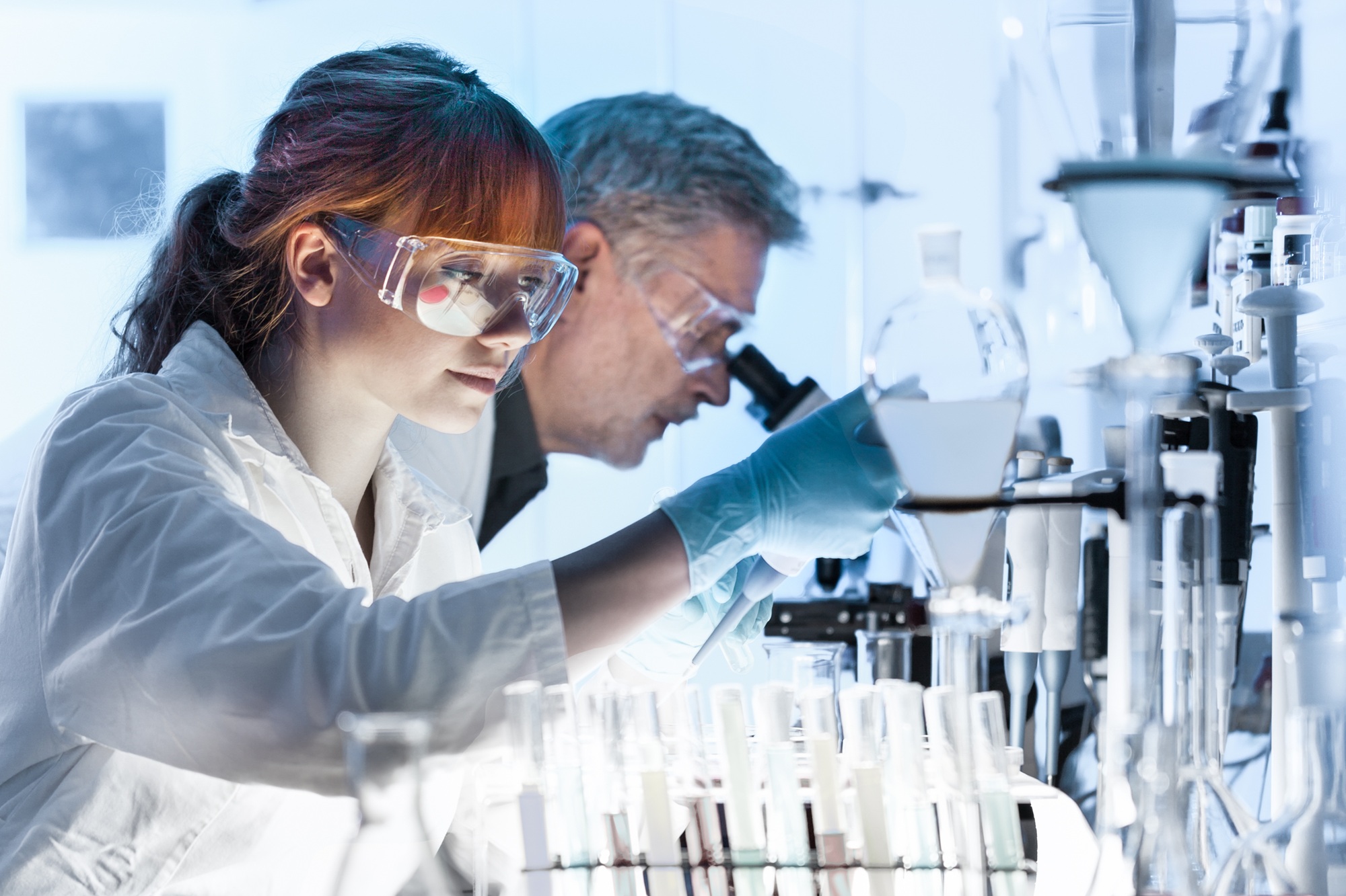 Health,Care,Researchers,Working,In,Life,Science,Laboratory.,Young,Female