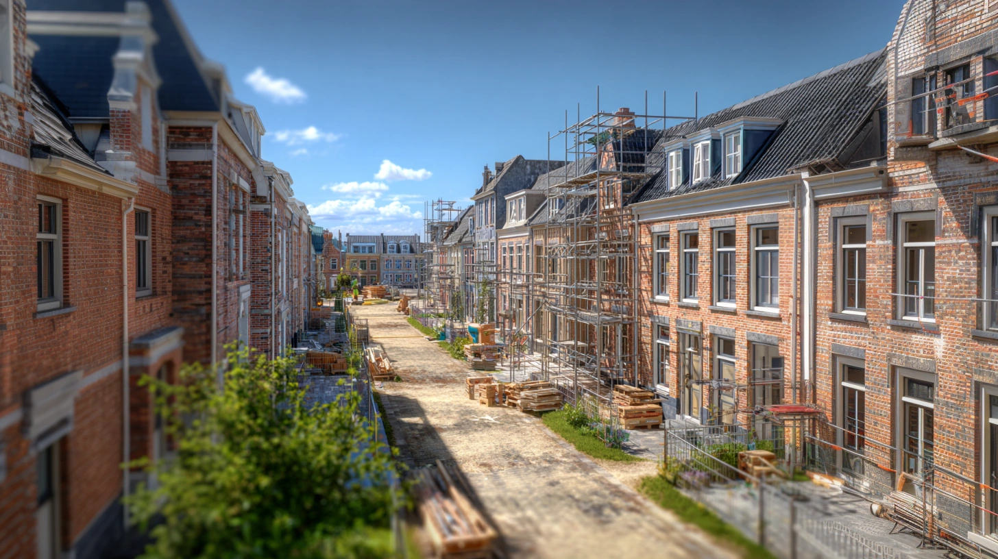 AI beeld, woningbouw onder constructie